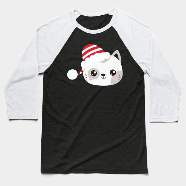 Christmas Cat, Cute Cat, Cat With Hat, Santa Hat Baseball T-Shirt by Jelena Dunčević